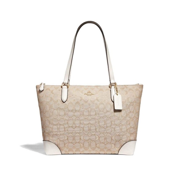 Coach Handbags - Coach Signature Zip Tote (Im/Light Khaki/ Chalk)